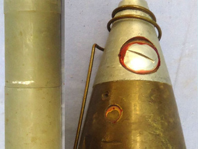 INERT DEACTIVATED. Unfired, American, Korean War Era, 1947, 4.2 Inch M335 Illumination Mortar & Fuze. - O 2068 INERT DEACTIVATED. Unfired, American, Korean War Era, 1947, 4.2 Inch M335 Illumination Mortar & Fuze. - O 2068  Other Ammunition