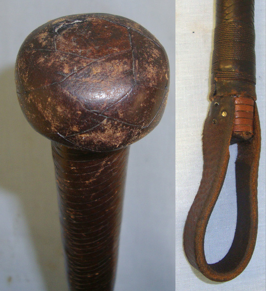 Boer War / WW1 Era British Cavalry Officers Private Leather Bound Riding Crop / Club With Integral Weighted Head For Self Defence Or Battle Use. Antique & Militaria