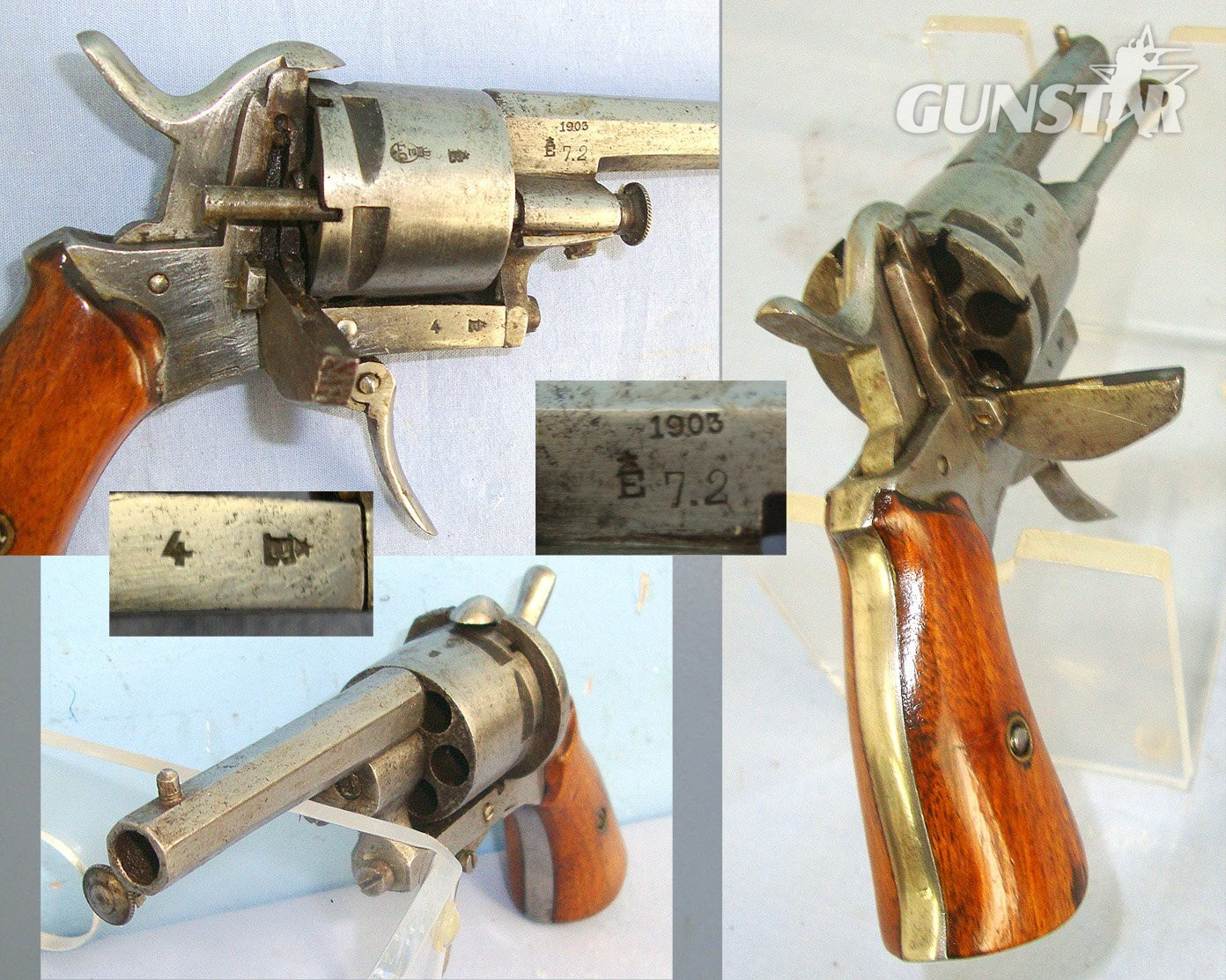 C1870 Belgian Liege 7mm Pinfire Obsolete Calibre 6 Shot Double Action Pocket Revolver With Folding Trigger & Captive Ejector Rod. Sn 23484:116  pinfire revolver 7mm Revolver