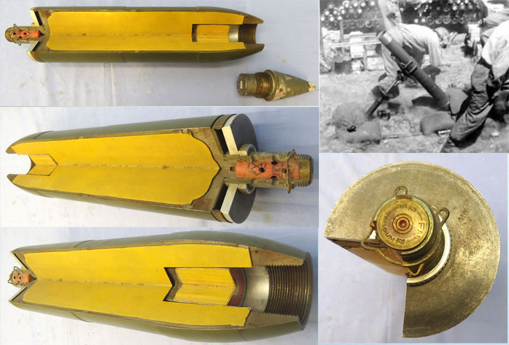 INERT DEACTIVATED. MINT, Unfired, American, Korean War Era, 1947 dated, 4.2 Inch Quarter Sectioned M329 High Explosive (HE) Mortar & Fuze. - O 2067 INERT DEACTIVATED. MINT, Unfired, American, Korean War Era, 1947 dated, 4.2 Inch Quarter Sectioned M329 High Explosive (HE) Mortar & Fuze. - O 2067  Other Ammunition