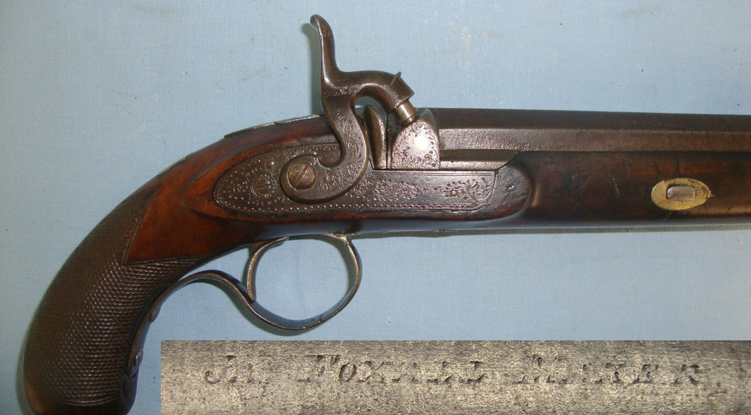 MINT BORE**C1830 English Foxall Percussion 15 Bore Traveling Pistol With Octagonal Barrel. Sn 22536 16 Bore/gauge Muzzleloader