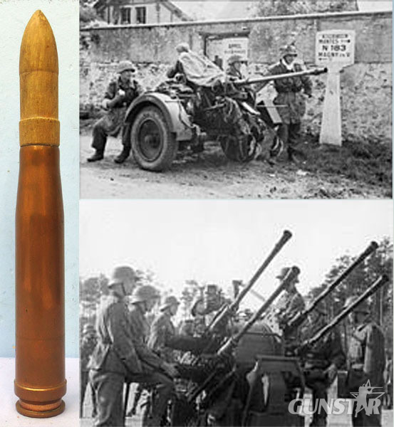 INERT DEACTIVATED. German, WW2, 1939 Dated, 20mm Soluthern (20x138B) (Flak 30 & 38) Wooden Bulleted Blank Round. - O 1930 INERT DEACTIVATED. German, WW2, 1939 Dated, 20mm Soluthern (20x138B) (Flak 30 & 38) Wooden Bulleted Blank Round. - O 1930  Other Ammunition in 