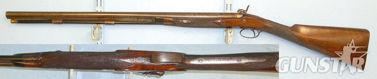  C1850 English John Blissett & Son 322 High Holborn London 18 Bore, Single Damascus Steel Barrel Muzzle Loading Percussion Sporting Shotgun. Sn 23392  shotgun Muzzleloader None