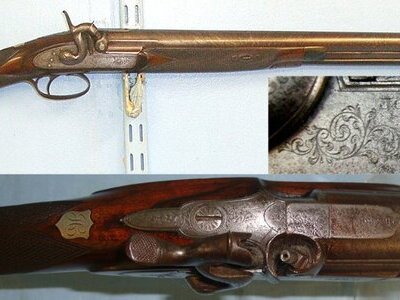 C1850 English John Blissett & Son 322 High Holborn London 18 Bore, Single Damascus Steel Barrel Muzzle Loading Percussion Sporting Shotgun. Sn 23392 shotgun Muzzleloader None