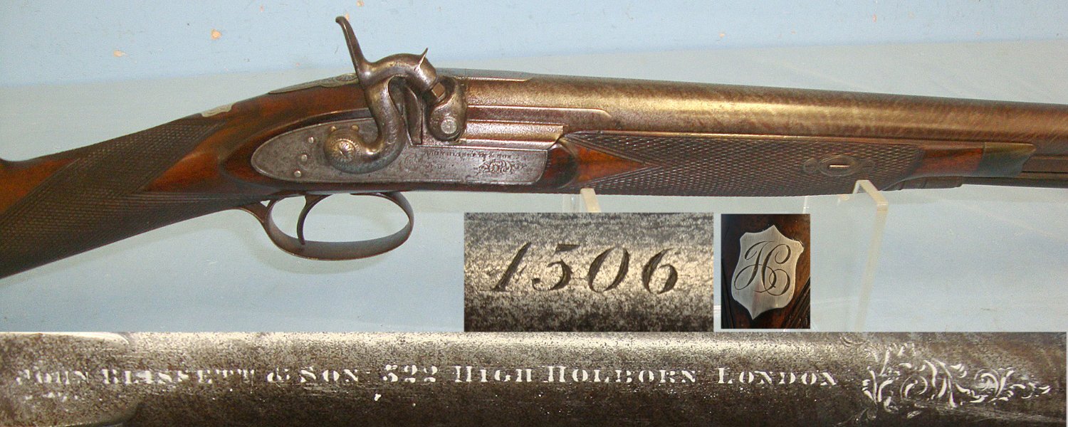 C1850 English John Blissett & Son 322 High Holborn London 18 Bore, Single Damascus Steel Barrel Muzzle Loading Percussion Sporting Shotgun. Sn 23392  shotgun Muzzleloader None