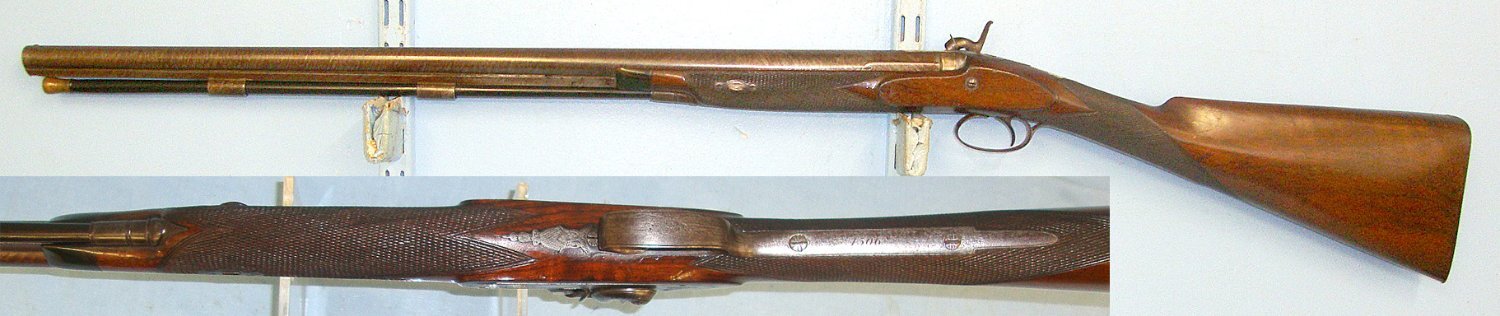  C1850 English John Blissett & Son 322 High Holborn London 18 Bore, Single Damascus Steel Barrel Muzzle Loading Percussion Sporting Shotgun. Sn 23392  shotgun Muzzleloader None