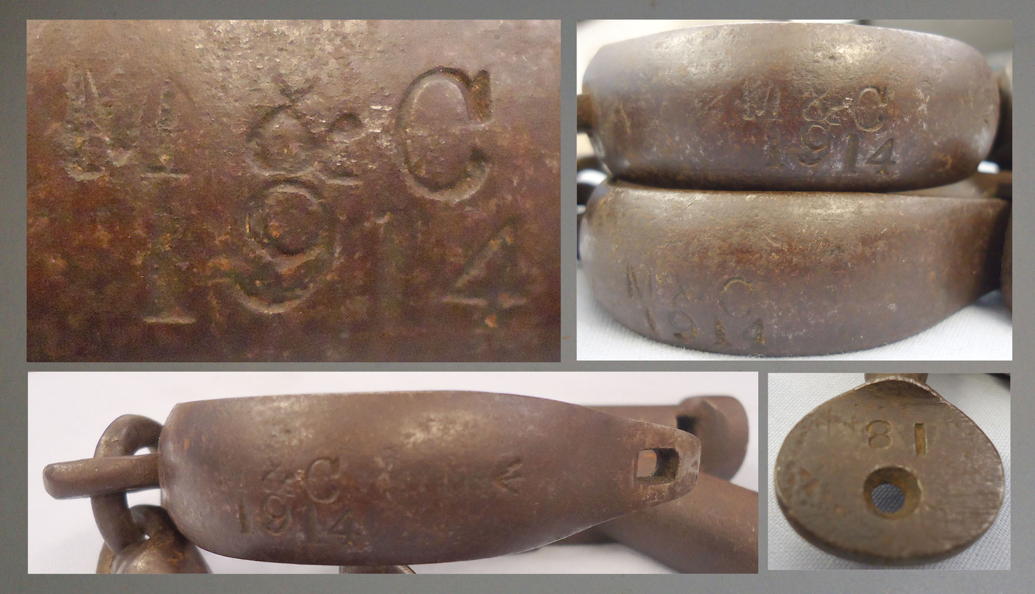 WWI Dated* Hiatt No 2 Handcuffs Marked \"M&C 1914\" with War Department Broad Arrow and Key. 21149. WWI Dated* Hiatt No 2 Handcuffs Marked \"M&C 1914\" with War Department Broad Arrow and Key. 21149. Antique & Militaria