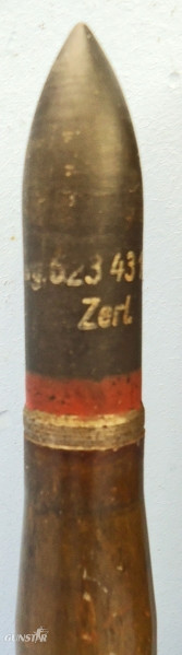 INERT DEACTIVATED. German, WW2, 1943 Dated, 20mm Soluthern (20x138B) (Flak 30 & 38) Armour Piercing/Trace Round & Cardboard Transit Tube. - O 1931 INERT DEACTIVATED. German, WW2, 1943 Dated, 20mm Soluthern (20x138B) (Flak 30 & 38) Armour Piercing/Trace Round & Cardboard Transit Tube. - O 1931  Other Ammunition 