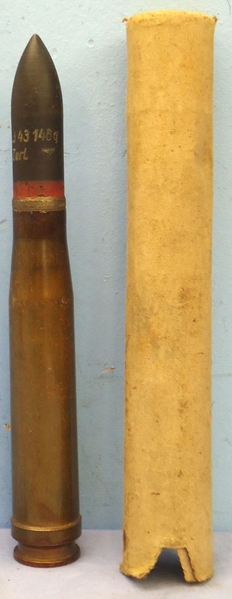 INERT DEACTIVATED. German, WW2, 1943 Dated, 20mm Soluthern (20x138B) (Flak 30 & 38) Armour Piercing/Trace Round & Cardboard Transit Tube. - O 1931 INERT DEACTIVATED. German, WW2, 1943 Dated, 20mm Soluthern (20x138B) (Flak 30 & 38) Armour Piercing/Trace Round & Cardboard Transit Tube. - O 1931  Other Ammunition - {CATEGORY}