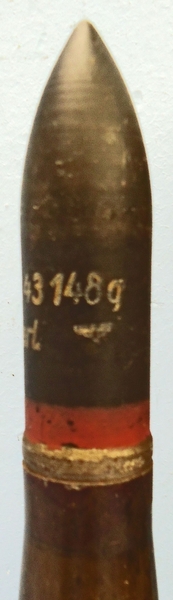 {CATEGORY} - INERT DEACTIVATED. German, WW2, 1943 Dated, 20mm Soluthern (20x138B) (Flak 30 & 38) Armour Piercing/Trace Round & Cardboard Transit Tube. - O 1931 INERT DEACTIVATED. German, WW2, 1943 Dated, 20mm Soluthern (20x138B) (Flak 30 & 38) Armour Piercing/Trace Round & Cardboard Transit Tube. - O 1931  Other Ammunition in 