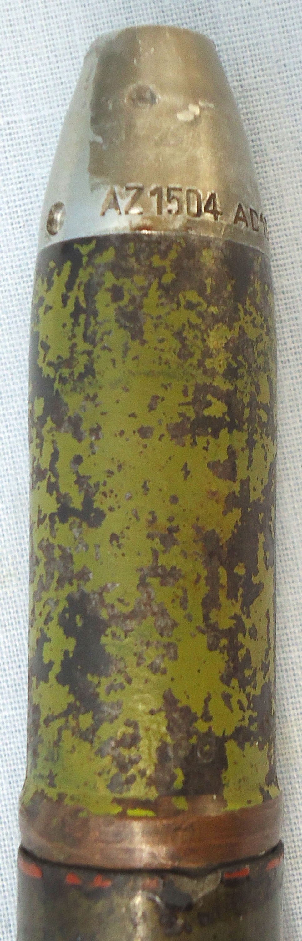 INERT DEACTIVATED. WW2 INERT German 1944 Dated 20 mm MK151/20 (20x82) HE (High Explosive) Cannon Round. - O 2009 INERT DEACTIVATED. WW2 INERT German 1944 Dated 20 mm MK151/20 (20x82) HE (High Explosive) Cannon Round. - O 2009  Other Ammunition - {CATEGORY}