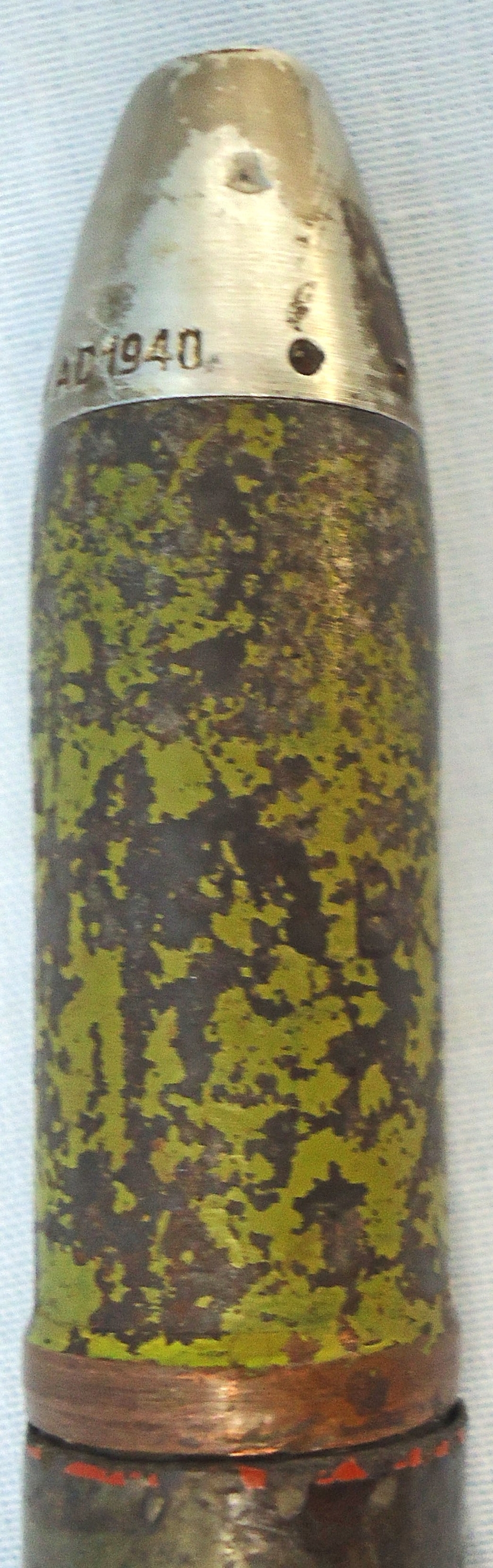 INERT DEACTIVATED. WW2 INERT German 1944 Dated 20 mm MK151/20 (20x82) HE (High Explosive) Cannon Round. - O 2009 INERT DEACTIVATED. WW2 INERT German 1944 Dated 20 mm MK151/20 (20x82) HE (High Explosive) Cannon Round. - O 2009  Other Ammunition 