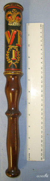 Victorian British Lignum Vitae Tropical Hard Wood Baluster Tipstaff / Truncheon With Hand Painted Decoration Crown V.R. (Victoria Regina)Royal Cypher, ‘1’ & ‘A*L Above D’  Antique & Militaria in 