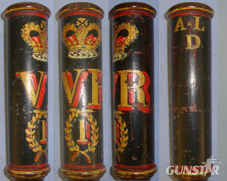 Victorian British Lignum Vitae Tropical Hard Wood Baluster Tipstaff / Truncheon With Hand Painted Decoration Crown V.R. (Victoria Regina)Royal Cypher, ‘1’ & ‘A*L Above D’  Antique & Militaria