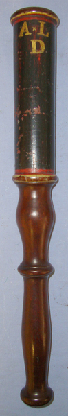  Victorian British Lignum Vitae Tropical Hard Wood Baluster Tipstaff / Truncheon With Hand Painted Decoration Crown V.R. (Victoria Regina)Royal Cypher, ‘1’ & ‘A*L Above D’  Antique & Militaria