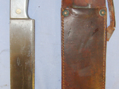 RARE**WW2 Australian WD & USAF Air Crew Jungle Survival Machete/ Fighting Knife With Alloy Handle & Steel Blade By East Brothers Sydney Australia & Correct Original WD 1944 Leather Scabbard By Goldseal Sydney With Straps For Leg & Belt Carry. Other Blade