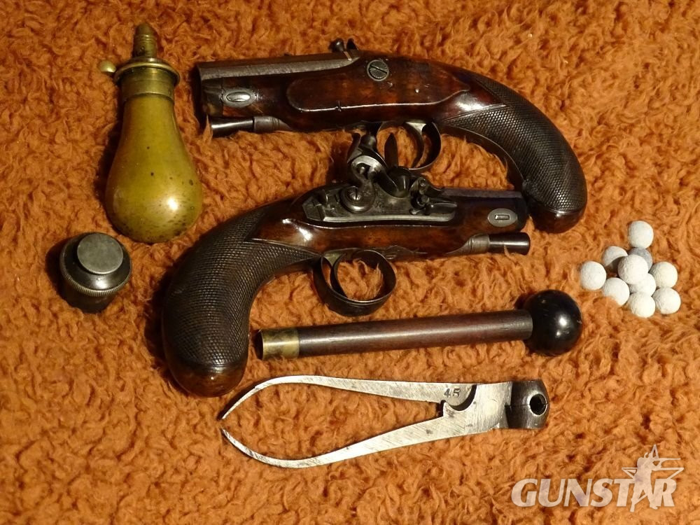 {CATEGORY} - KENT & CO. LONDON PAIR OF FLINTLOCK PISTOLS .45 Muzzleloader in 