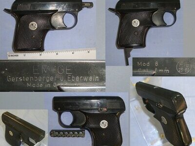 Boxed Blank Firing 1960’s West German EM-GE Gerstenberger & Eberwein Model 6 .22 / 6mm Blank Sports Starting Pistol With 6 Round Magazine & Instruction Leaflets. Sn 23744 blank firer .22 Semi Auto