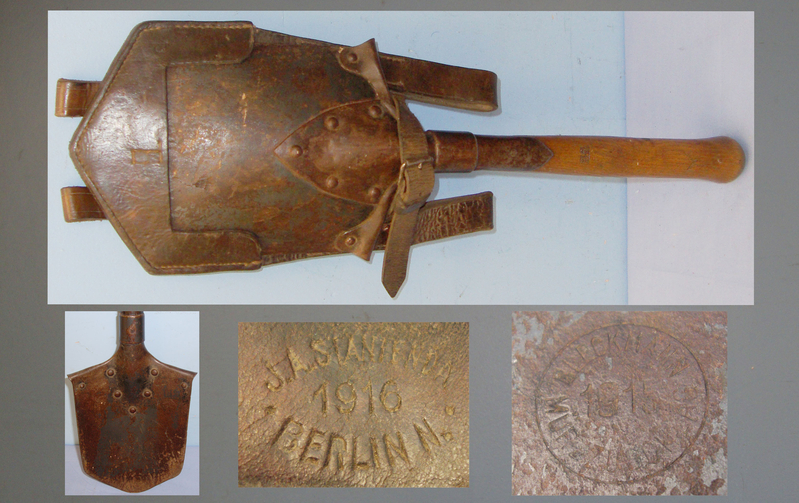 As Found* WW1 1915 Dated German Army Entrenching Spade Tool / Trench Fighting Weapon With 1916 Leather Carrier / Frog. 20028. As Found* WW1 1915 Dated German Army Entrenching Spade Tool / Trench Fighting Weapon With 1916 Leather Carrier / Frog. 20028. Other Accessory