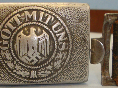 A WWI Nazi German Army Buckle and Leather Belt imprinted - ‘GOTT MIT UNS’ ‘God i A WWI Nazi German Army Buckle and Leather Belt imprinted - ‘GOTT MIT UNS’ ‘God i Clothing