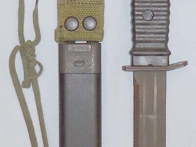 German Post WWII Survival Knife with Scabbard and Webbing Frog.  8881:20. Knive