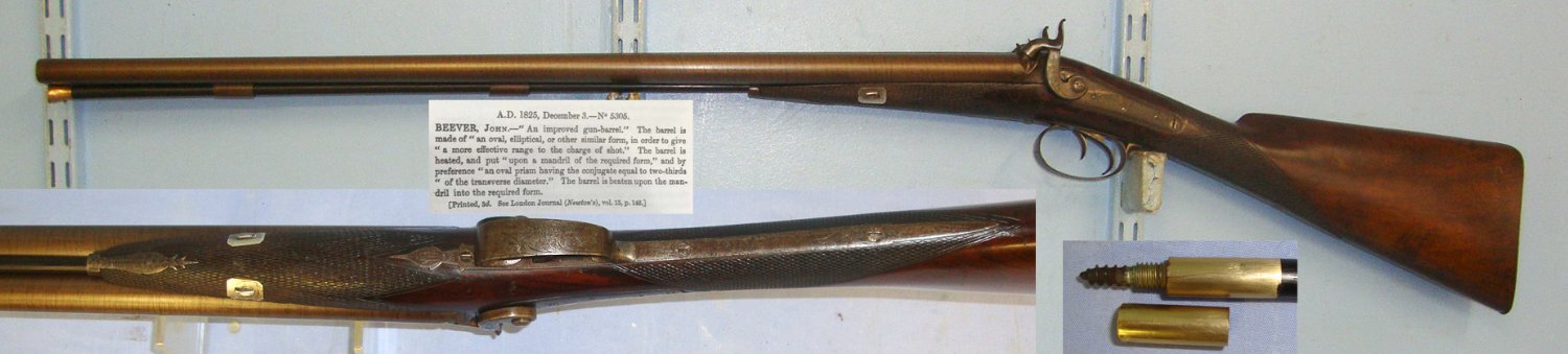  EXTREMELY RARE**QUALITY**C1840 English Conway (Manchester Or Stockport Cheshire) Beever’s Oval / Elliptical Bore 1825 Patent, 10 / 18 Bore, Double Barrel Side By Side Percussion Shotgun  With Damascus Steel Barrels. Sn 23007  Side By Side 10 Bore/gauge