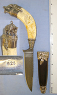 BEST QUALITY**Early 20th Century Imperial German Nobleman’s Boar Hunting Dagger / Sidearm With Damascus Blade Carved Boer Tusk Handle & Scabbard Both With Ornate Heavy 925 Hallmarked Solid Silver Fittings. ED 2226 Dagger