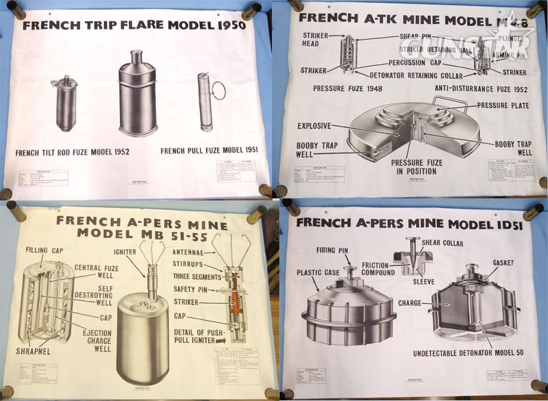 British, Vietnam War Era, 4 Wall Diagrams of French Munitions. - MISC 834 British, Vietnam War Era, 4 Wall Diagrams of French Munitions. - MISC 834 Antique & Militaria in 