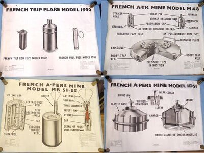 British, Vietnam War Era, 4 Wall Diagrams of French Munitions. - MISC 834 British, Vietnam War Era, 4 Wall Diagrams of French Munitions. - MISC 834 Antique & Militaria