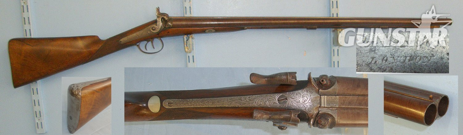 QUALITY MAKER**Victorian C1820 English Thomas Manton London 13 Bore Double Damascus Barrelled Muzzle Loading Percussion Sporting Shotgun With Unusual Shoulder Stock Trap With Hinged Lid. Sn 23391 Shotgun Muzzleloader 13 Bore/gauge in 