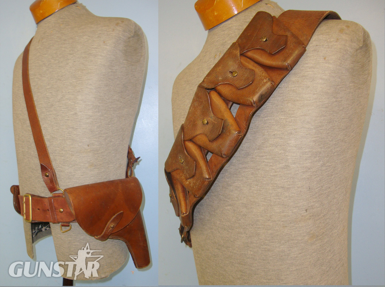 WW1 Era British Mounted Infantry Officer’s Sam Browne Equipment Belt Holster Rig, Cross Belt & 1918 50 Round (5 x 10 Round Pouches) Leather .303 Calibre Ammunition Bandolier By Marney & Co Ltd Walsall G&M. Sn 20741  Other Accessory