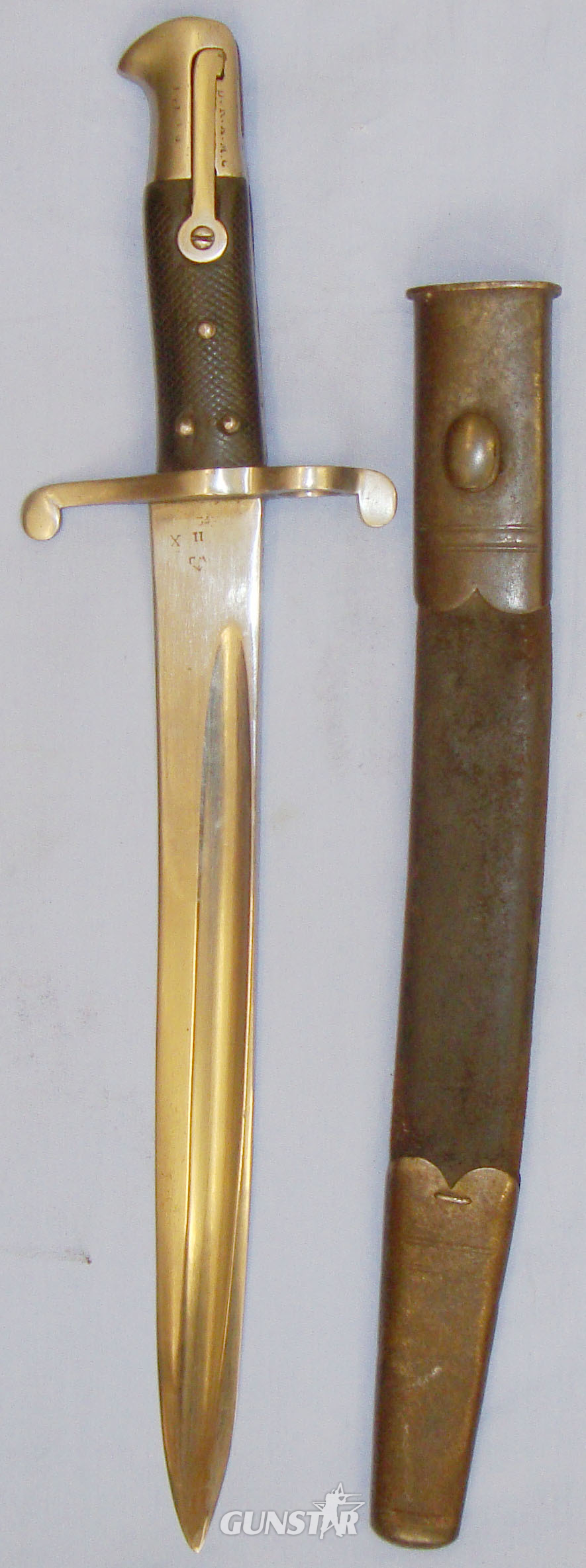 Officially Shortened* P1856 yataghan Bayonet and Scabbard Marked to the R.A.M.C (The Royal Army Medical Corps). BAYO 367. Bayonet in 