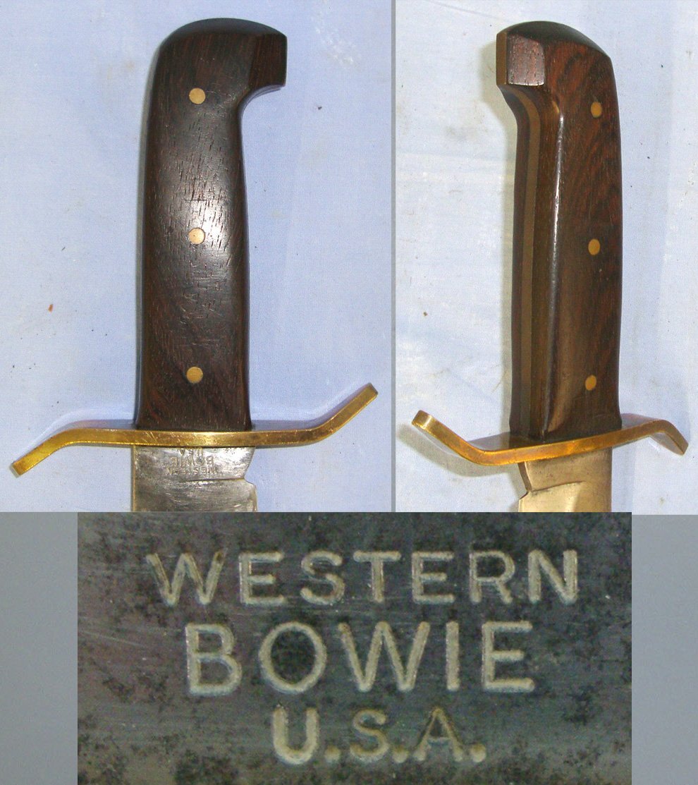 VERY RARE**WW2 Vietnam Era U.S. Special Forces Western Cutlery USA (‘W 49 F’) Combat / Survival Bowie Knife With Correct Rose Wood Grips & Correct Scabbard. ED 3002 Knive