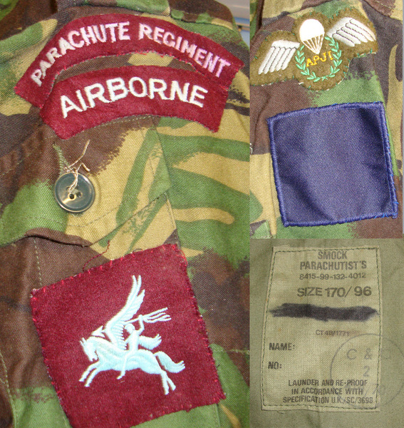 Post 1984 British Paratrooper’s Camouflaged Denison Smock Size 170/96 With Para Jump Wings & Pegasus Insignia, Para Regiment & Airborne Flashes & Formation Patch  Other Accessory