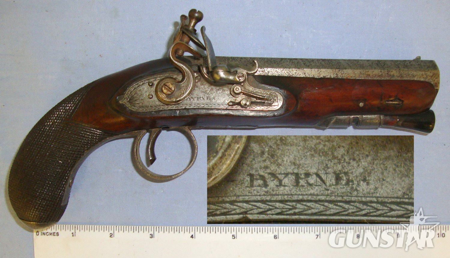 C1790 Byrne (Most Likely Charles Byrne London) Gentleman’s 15 Bore Flintlock Muzzle Loading Traveling / Overcoat Pistol. Sn 23484:9 flintlock 16 Bore/gauge Muzzleloader in 