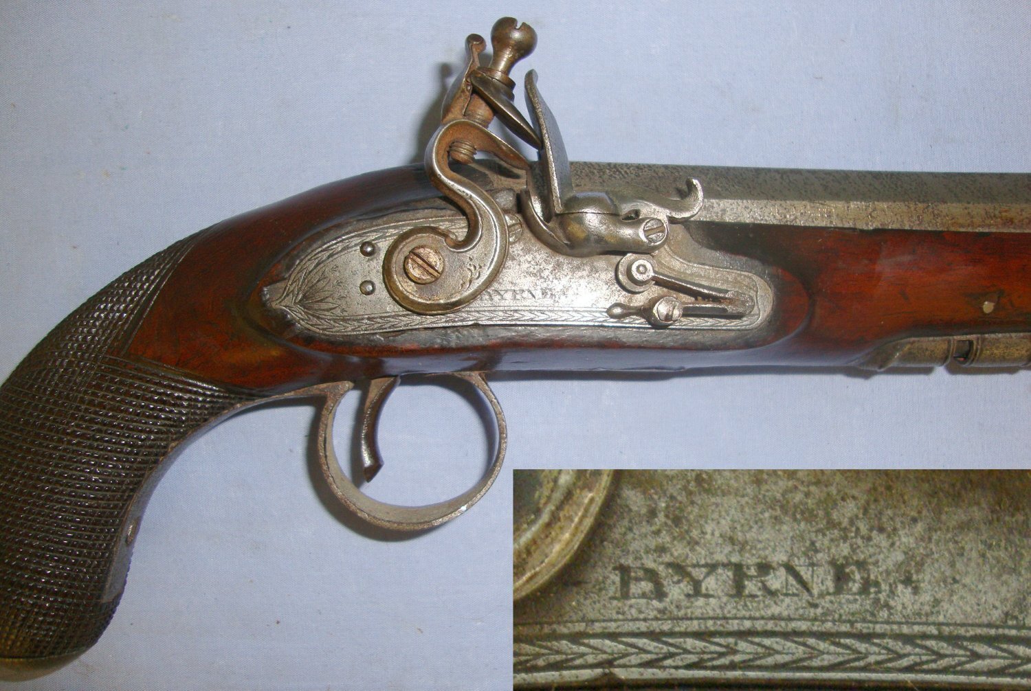 C1790 Byrne (Most Likely Charles Byrne London) Gentleman’s 15 Bore Flintlock Muzzle Loading Traveling / Overcoat Pistol. Sn 23484:9 flintlock 16 Bore/gauge Muzzleloader