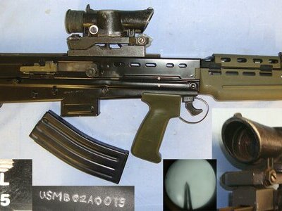 EXTREMELY RARE**BRITISH Army SA80 (Small Arms for the 1980s) 5.56×45mm NATO Calibre Rifle With Susat 4 x Magnification Tritium-Powered Illumination Utilised At Dusk Or Dawn**UK 2002 DEACTIVATION** Sn 23174:24 deactivated SA80 Rifle Semi-Auto None Rifle