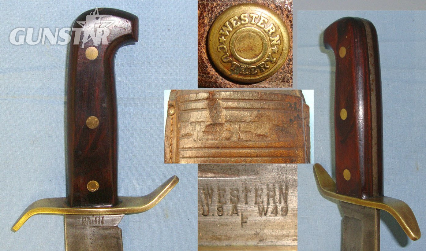 VERY RARE**WW2 Vietnam Era U.S. Special Forces Western Cutlery USA ‘W 49 F’ Combat / Survival Bowie Knife With Correct Rose Wood Grips & Original Western Scabbard. Sn 22246 Knive