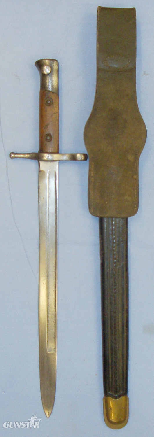  Italian Model 1891 Carcano Bayonet Fluted Scabbard and Leather Frog. BAYO 345. Bayonet