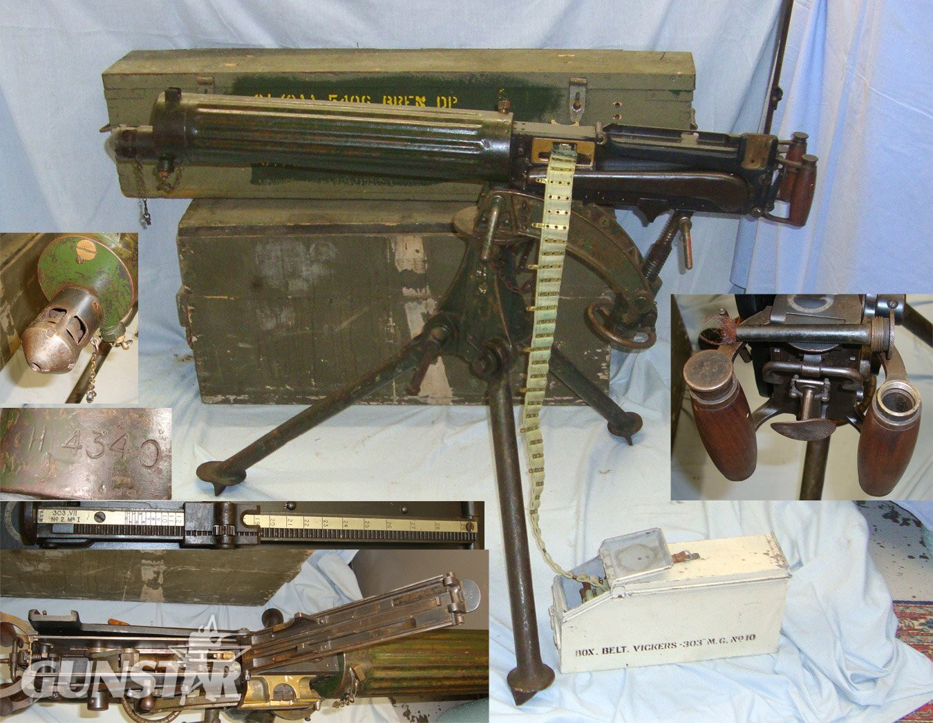 RARE**Transit Cased WW1 1918 British WD Erith Works Vickers .303 Heavy Machine Gun With Later Australian WD marks Indicating Refurbishment For WW2 Use Transit Cased 1918 WD Tripod, 1915 MK IV Mount, Vickers Ammo Tin With 1943 Belt & Inert Rounds.  D 5986 None  Machine Gun in 