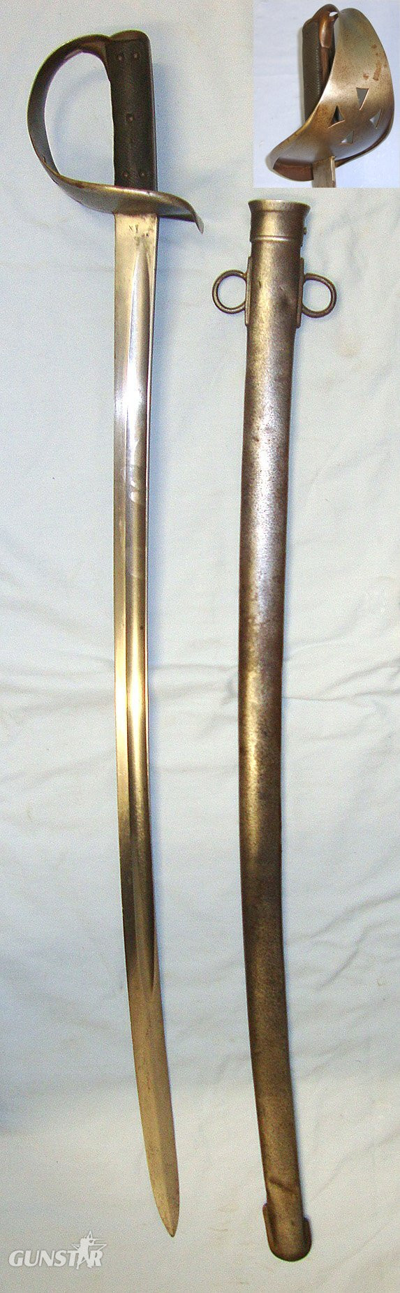 British WD 1885 Pattern Cavalry Troopers Sword By Mole (Birmingham) & WD Scabbard Both With Various Regiment Marks (Some Struck Out) Sn 23174:44 Sword in 