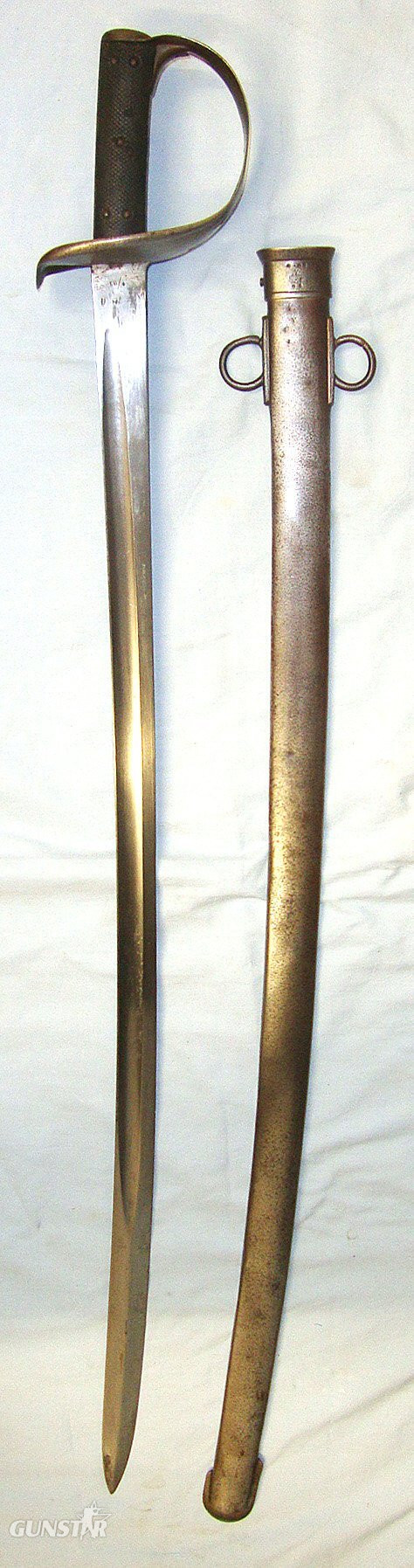  British WD 1885 Pattern Cavalry Troopers Sword By Mole (Birmingham) & WD Scabbard Both With Various Regiment Marks (Some Struck Out) Sn 23174:44 Sword