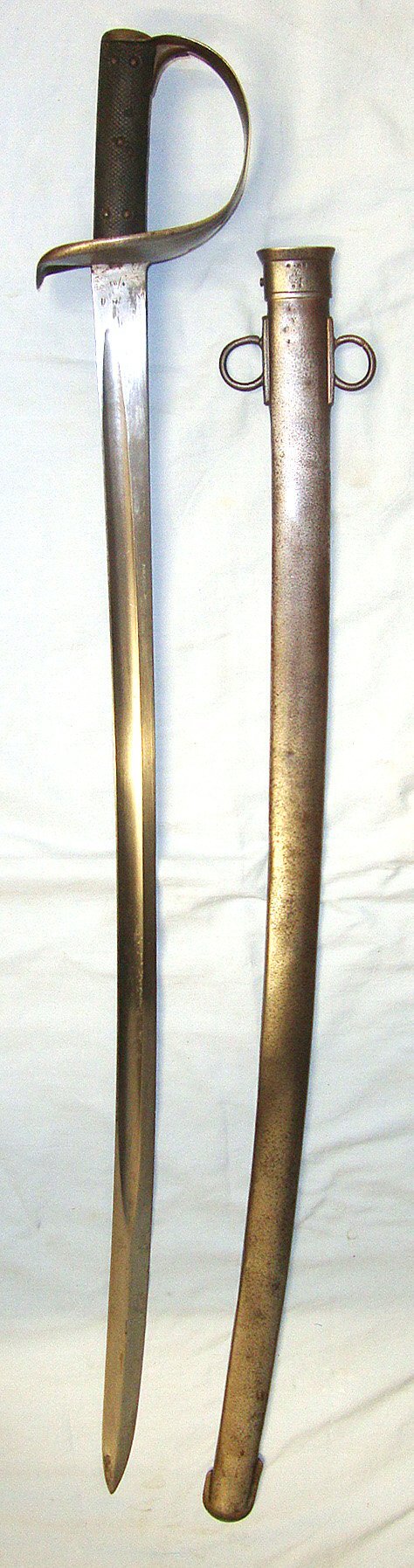  British WD 1885 Pattern Cavalry Troopers Sword By Mole (Birmingham) & WD Scabbard Both With Various Regiment Marks (Some Struck Out) Sn 23174:44 Sword