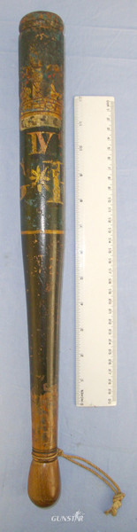 1820- 1830 British George IV Ebonised Wood Tipstaff Truncheon With Hand Painted Decoration Including ‘Crown GR IV’ (George IV Rex) & Letter ‘P’.  Antique & Militaria in 