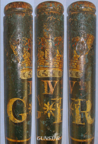 1820- 1830 British George IV Ebonised Wood Tipstaff Truncheon With Hand Painted Decoration Including ‘Crown GR IV’ (George IV Rex) & Letter ‘P’.  Antique & Militaria