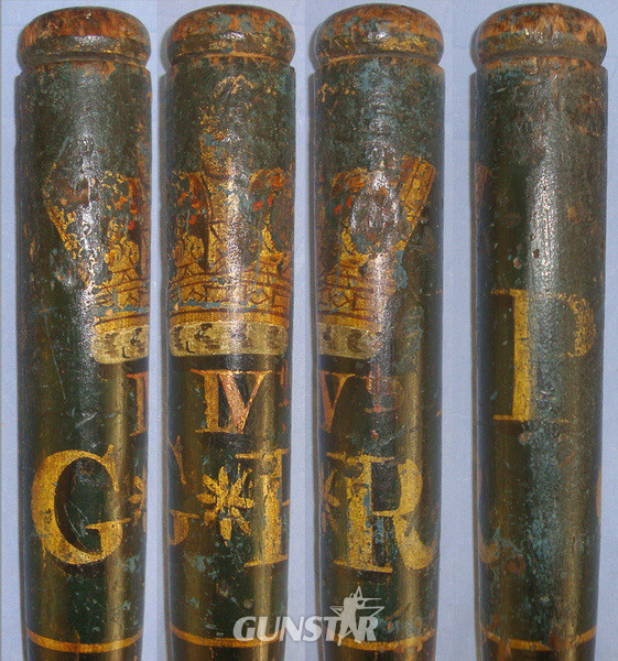  1820- 1830 British George IV Ebonised Wood Tipstaff Truncheon With Hand Painted Decoration Including ‘Crown GR IV’ (George IV Rex) & Letter ‘P’.  Antique & Militaria