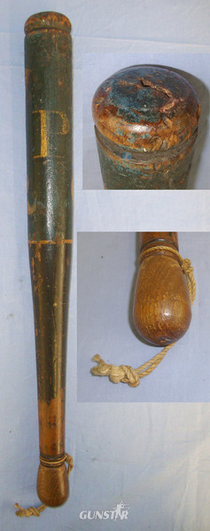 1820- 1830 British George IV Ebonised Wood Tipstaff Truncheon With Hand Painted Decoration Including ‘Crown GR IV’ (George IV Rex) & Letter ‘P’.  Antique & Militaria - {CATEGORY} in 