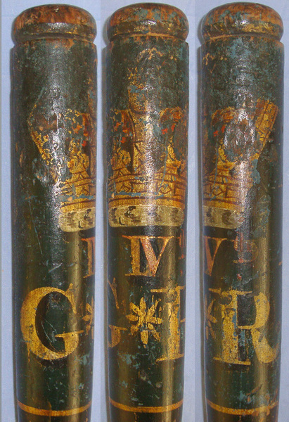 1820- 1830 British George IV Ebonised Wood Tipstaff Truncheon With Hand Painted Decoration Including ‘Crown GR IV’ (George IV Rex) & Letter ‘P’.  Antique & Militaria