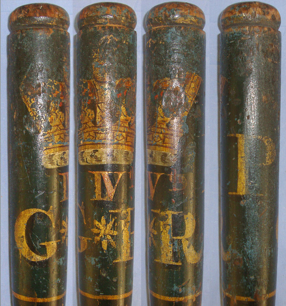  1820- 1830 British George IV Ebonised Wood Tipstaff Truncheon With Hand Painted Decoration Including ‘Crown GR IV’ (George IV Rex) & Letter ‘P’.  Antique & Militaria