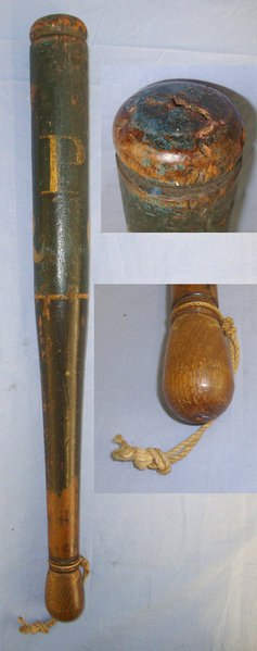 1820- 1830 British George IV Ebonised Wood Tipstaff Truncheon With Hand Painted Decoration Including ‘Crown GR IV’ (George IV Rex) & Letter ‘P’.  Antique & Militaria - {CATEGORY} in 